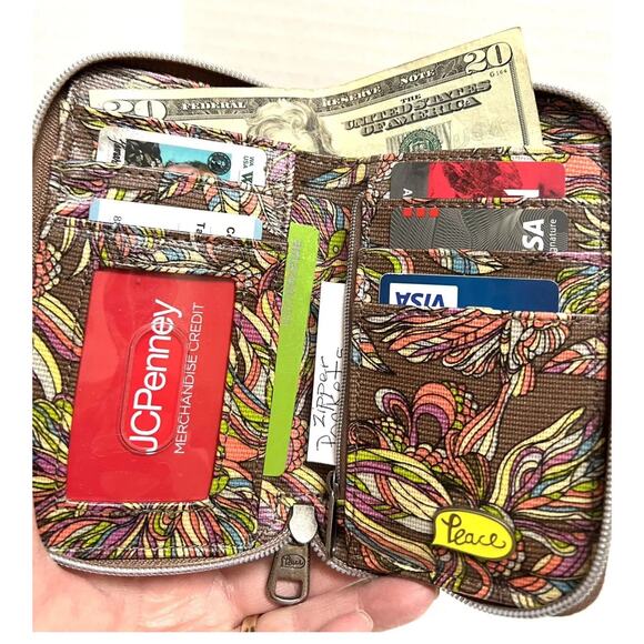 Sakroots Multi-Color Wristlet Wallet With Glitter Accent and Bird Sketch - Picture 3 of 7